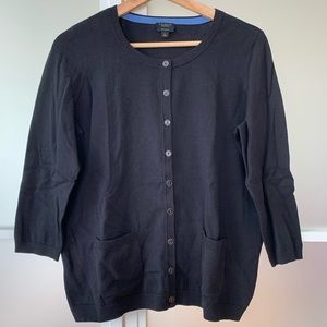 Talbots Pima cotton black cardigan sweater with front pockets. WP 0X. NWOT